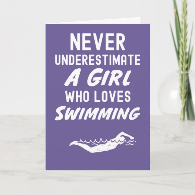 Tarjeta Cute Pink Swimmer Cards For Baby Girls Kids Swim (Anverso)