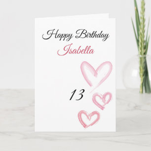Tarjeta Cute Pink Three Paint Stroke Hearts 13 Cumpleaños