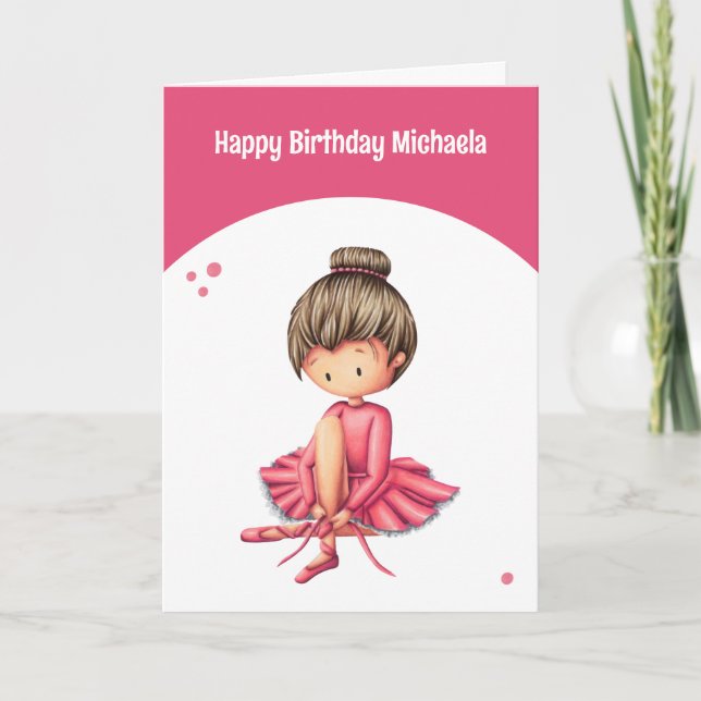 Tarjeta Cute Pink Tutu Ballerina Chica Cumpleaños (Anverso)