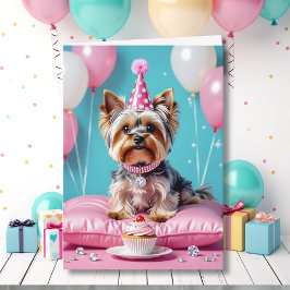Tarjeta Cute Pink Yorkie Niece's Birthday