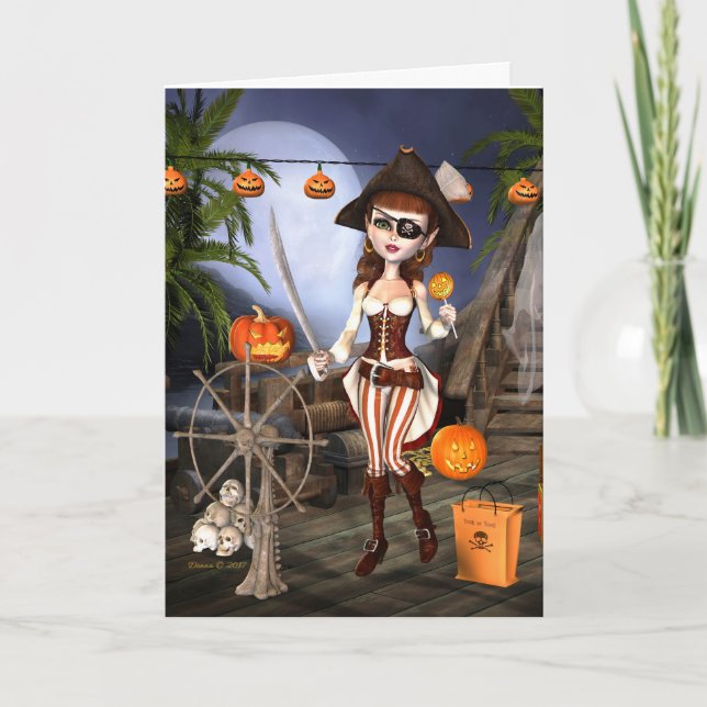 Tarjeta Cute Pirate Chica Halloween Card (Anverso)