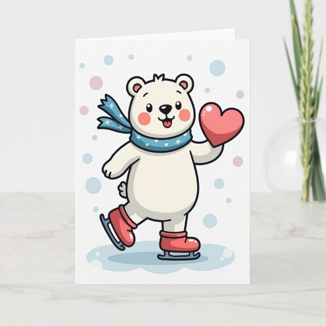Tarjeta Cute Polar Bear Love Skating Card (Anverso)