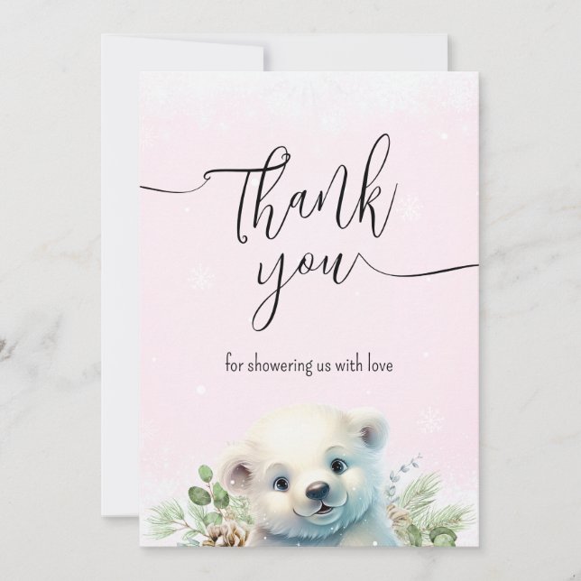 Tarjeta Cute Polar Oso Rosa Nieve De Invierno (Anverso)