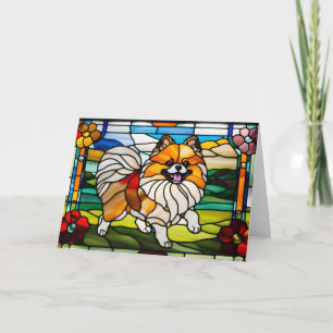Tarjeta Cute Pomerania en Vidrio Emplomado