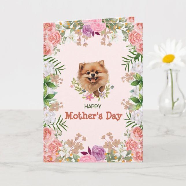 Tarjeta Cute Pomerania personalizable día de la madre (Planta pequeña)