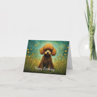 Cute Poodle Flower Meadow Feliz cumpleaños