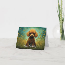 Tarjeta Cute Poodle Flower Meadow Feliz cumpleaños