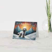 Cute Poodle Montaña Nevada Feliz Cumpleaños