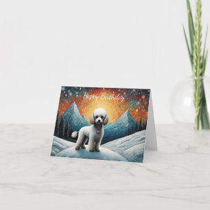 Tarjeta Cute Poodle Snowowy Mountain Feliz cumpleaños