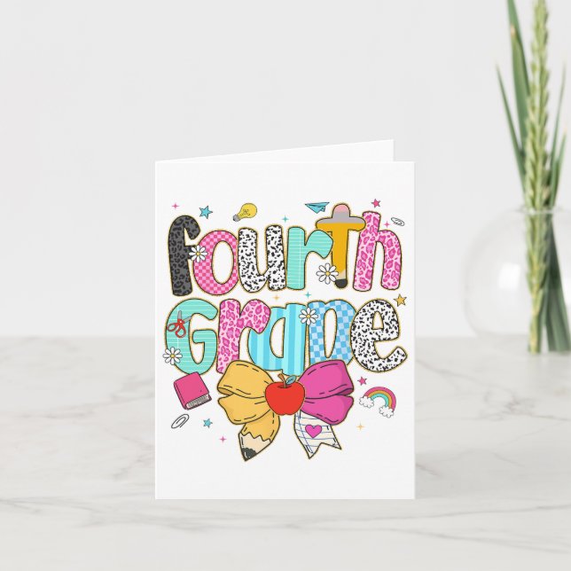 Tarjeta Cute Preppy Cuarto Grado Maestra Leopard Coquette (Anverso)