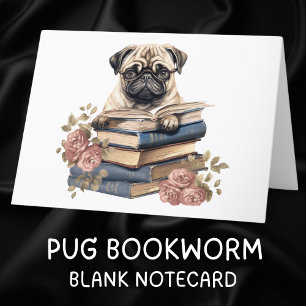 Tarjeta Cute Pug Dog leyendo libros Hola pensando en ti