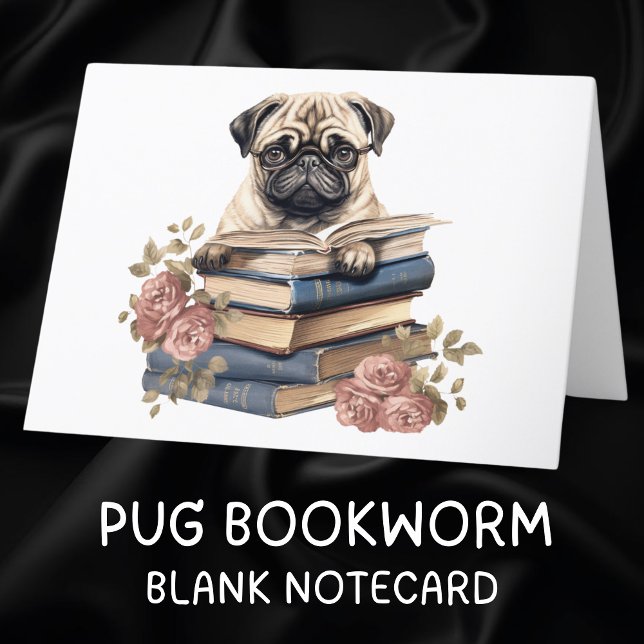 Tarjeta Cute Pug Dog leyendo libros Hola pensando en ti (Subido por el creador)