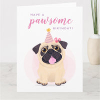 Cute Pug Happy Birday card