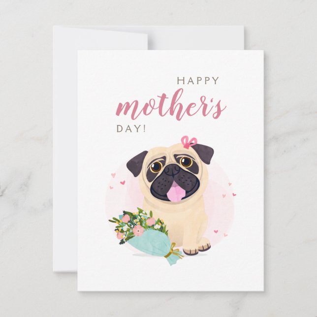Tarjeta Cute Pug Happy Mother's Day card (Anverso)