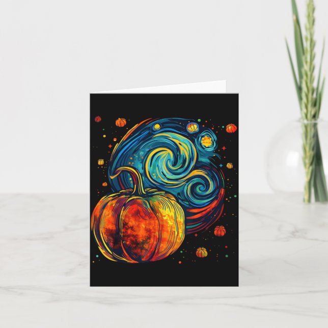Tarjeta Cute Pumpkin Halloween Thanksgiving Starry Night V (Anverso)