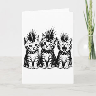 Tarjeta Cute Punk Cat Spiky Kitten Trio Tee, gato gótico