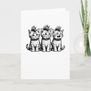 Tarjeta Cute Punk Cat Spiky Kitten Trio Tee, gato gótico