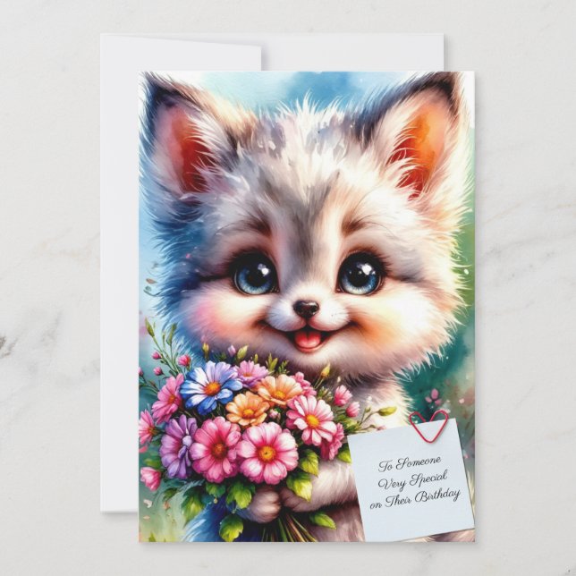 Tarjeta Cute Puppy Birthday Card with Flowers (Anverso)