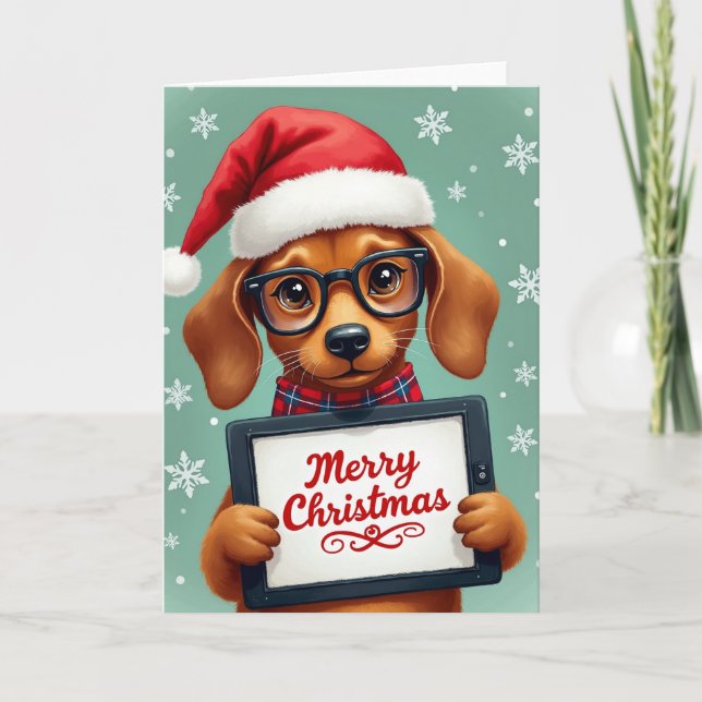 Tarjeta Cute Puppy Dog Glasses Merry Christmas Tablet (Anverso)