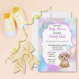 Tarjeta Cute Puppy Pastel Watercolor Baby Shower Invite