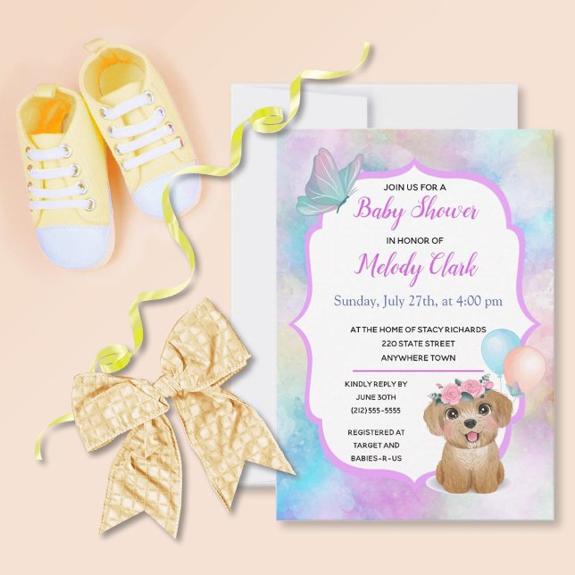 Tarjeta Cute Puppy Pastel Watercolor Baby Shower Invite (Subido por el creador)