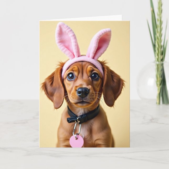 Tarjeta Cute Puppy Rabbit Ears Photo Card (Anverso)