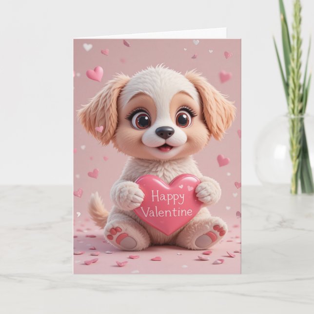 Tarjeta Cute Puppy Valentine Adorable Dog Love  (Anverso)
