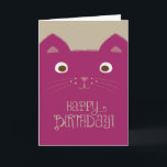 Tarjeta Cute Purple Cat Birday Card<br><div class="desc">Ilustracion de gato morado lindo y divertido con fondo bronceado y encantador texto de "Feliz cumpleaños".</div>