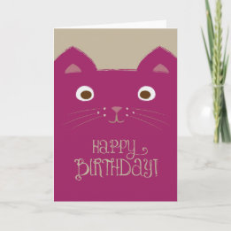 Tarjeta Cute Purple Cat Birday Card