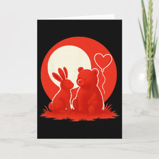 Tarjeta Cute Rabbit Bear Couple Valentine's Day Lovers 