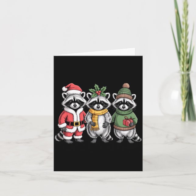 Tarjeta Cute Raccoon Christmas Funny Holiday Santa Claus A (Anverso)