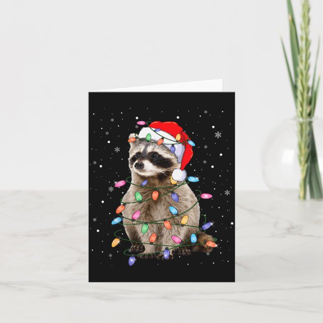 Tarjeta Cute Raccoon Christmas Tree Lights Pajama Raccoon  (Anverso)