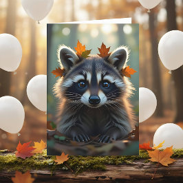 Tarjeta Cute Raccoon y Caída Sale Cumpleaños