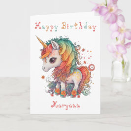 Tarjeta Cute Rainbow Unicorn Birday Card