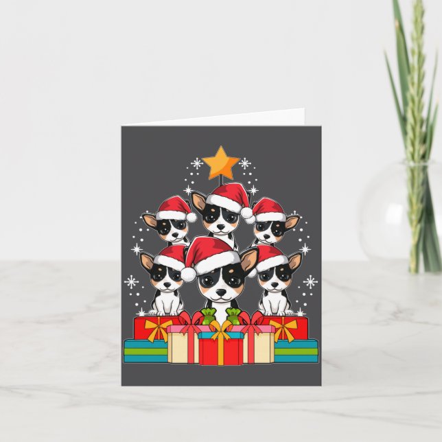 Tarjeta Cute Rat Terrier Le Dog Christmas Tree Xmas Hat Lo (Anverso)