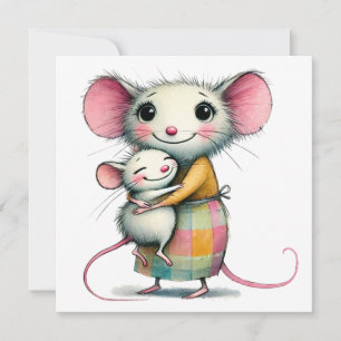 Tarjeta Cute Ratones Caprichoso Día de la Madre Mamá y Niñ
