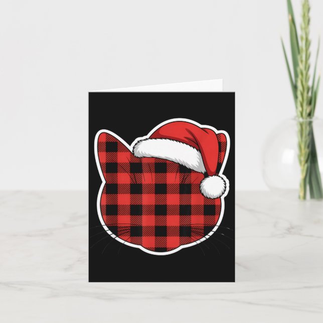 Tarjeta Cute Red And Black Buffalo Plaid Cat Christmas San (Anverso)