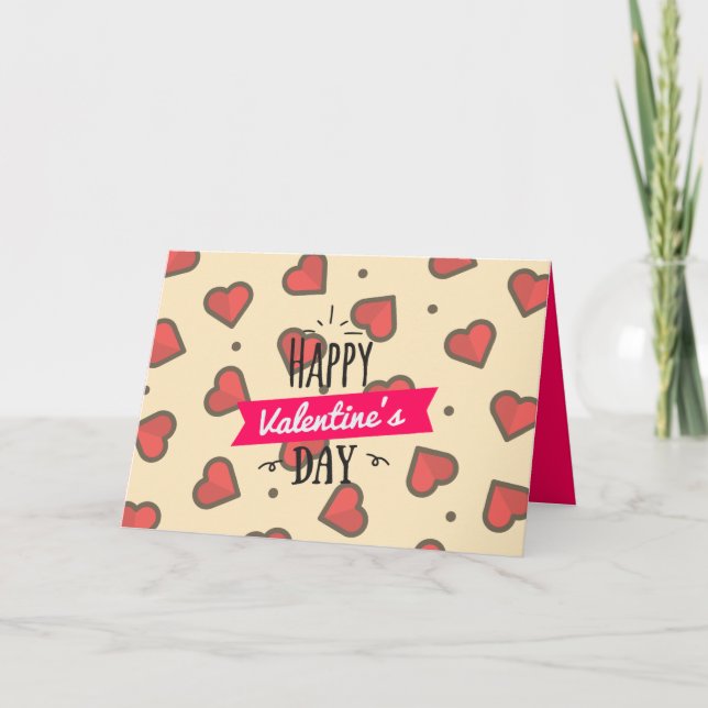 Tarjeta Cute Red and Pink Heart Happy Valentines Day Card (Anverso)