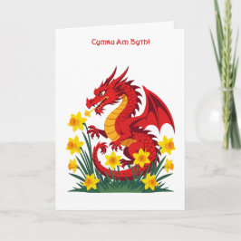 Tarjeta Cute Red Dragon And Daffodils
