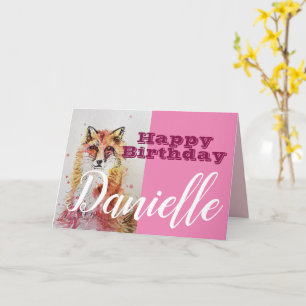 Tarjeta Cute Red Fox Happy Birday Women Name Card