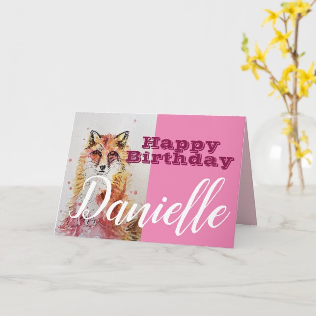 Tarjeta Cute Red Fox Happy Birday Women Name Card (flor amarilla)