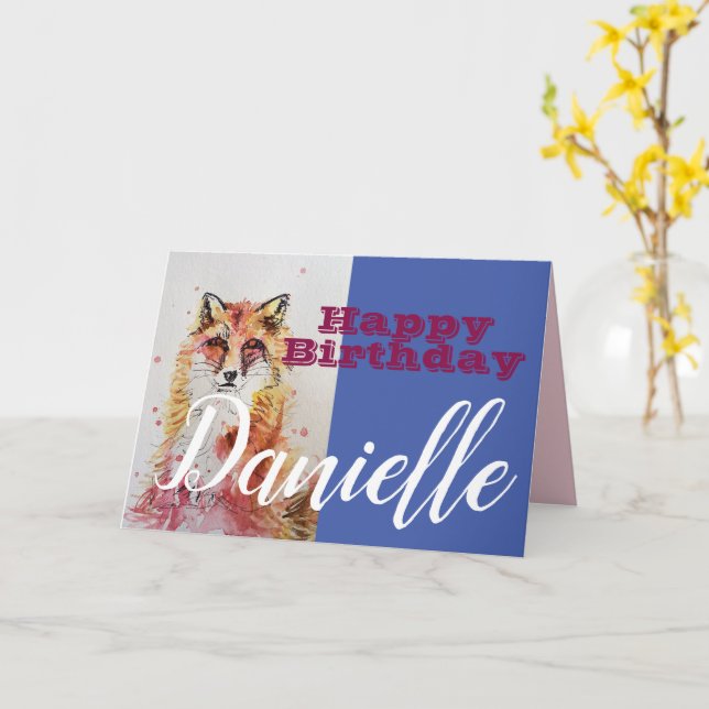 Tarjeta Cute Red Fox Happy Birday Women Name Card (flor amarilla)