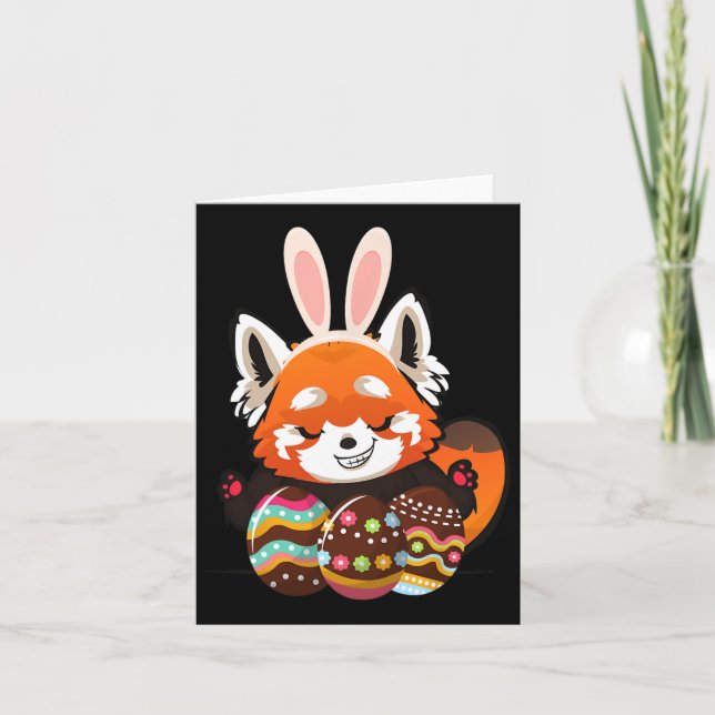 Tarjeta Cute Red Panda Easter Bunny Ears (Anverso)