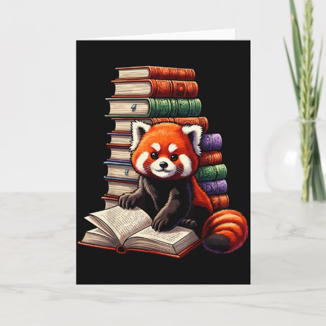 Tarjeta Cute Red Panda Reading Book Animal Bookworm  (Anverso)