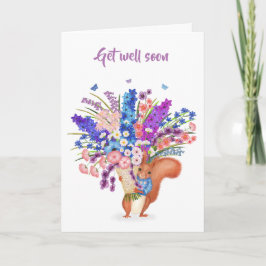 Tarjeta Cute red squirrel with flowers Get Well card