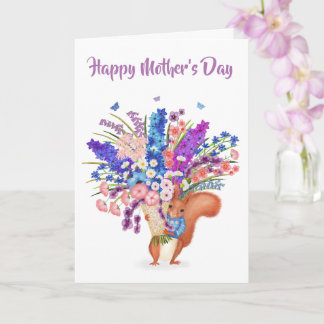 Tarjeta Cute red squirrel with flowers Mother's Day card