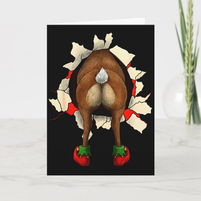 Tarjeta Cute Reindeer Butt Breakthrough Christmas  (Anverso)