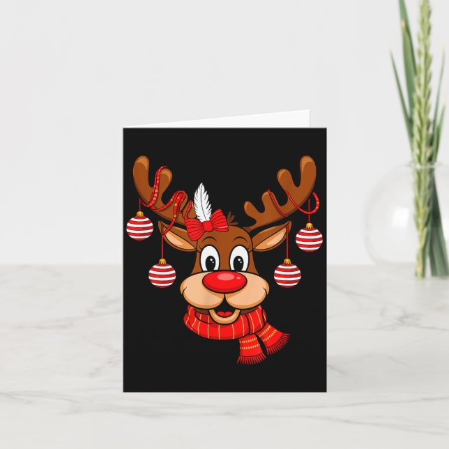 Tarjeta Cute Reindeer Christmas Red Nose Rudolph Xmas Kids (Anverso)