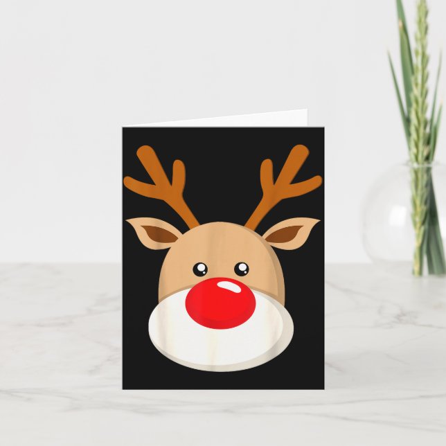 Tarjeta Cute Reindeer Rudolph Red Nose Christmas Antlers  (Anverso)