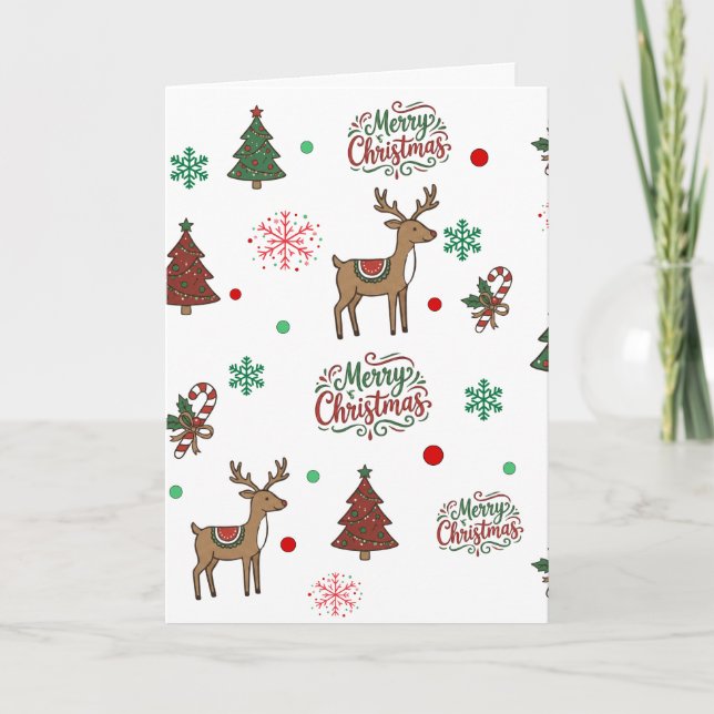 Tarjeta Cute Reindeer & Tree Merry Christmas Holiday Card (Anverso)